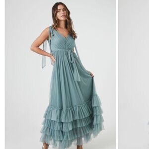 Tiered Ruffle-Trim Maxi Dress | Blue Mist
